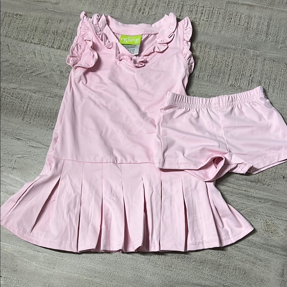 Pink Ruffled Dress and Shorts Set